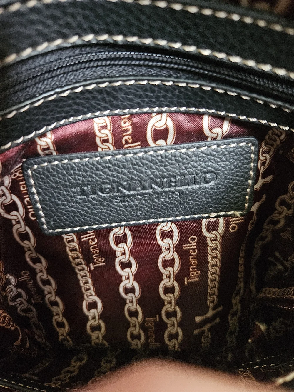 Tignanello Black Leather Backpack with Front Pockets
